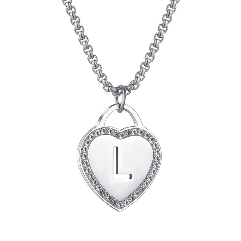 Vanstart CALIS Women's Silver Initial Necklace Stainless Steel Love Heart Tiny Letter Necklace Personalized Name Jewelry for Girlfriend Gift Alphabet Letter L - Image 1